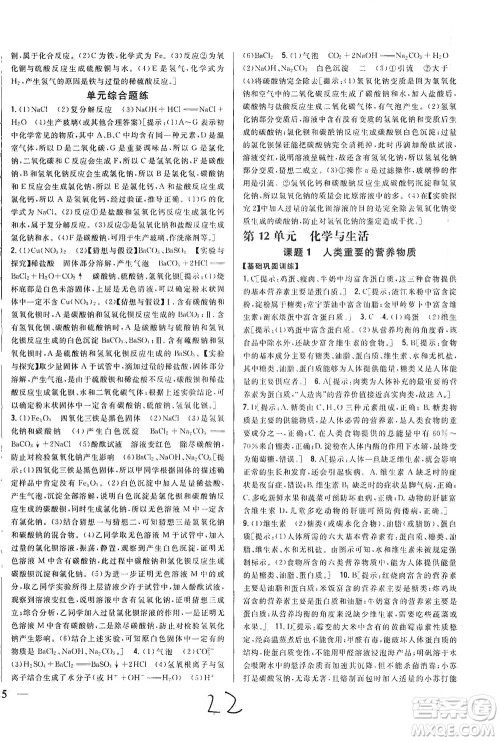 吉林人民出版社2021全科王同步课时练习化学九年级下册新课标人教版答案