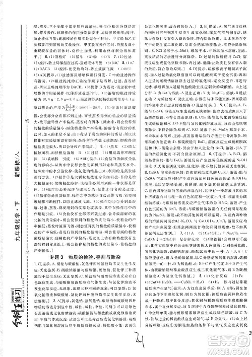 吉林人民出版社2021全科王同步课时练习化学九年级下册新课标人教版答案