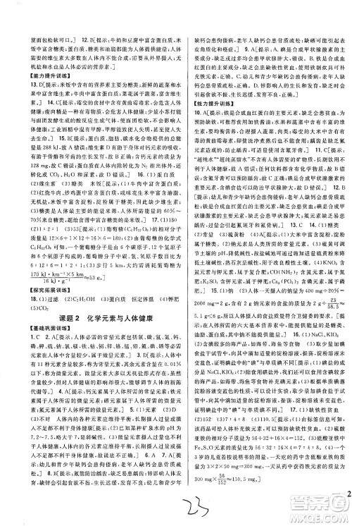 吉林人民出版社2021全科王同步课时练习化学九年级下册新课标人教版答案