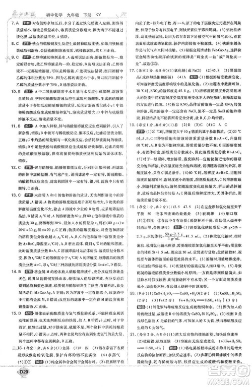 开明出版社2021少年班初中化学九年级下册科粤版参考答案