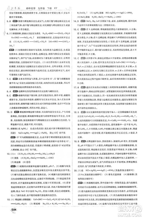 开明出版社2021少年班初中化学九年级下册科粤版参考答案