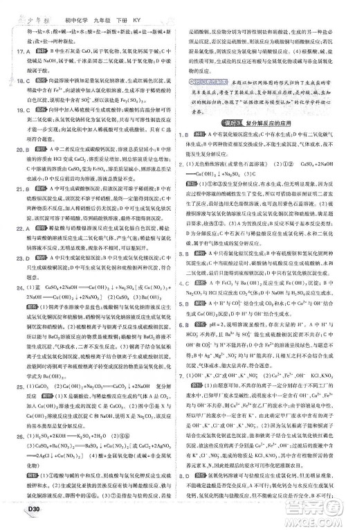开明出版社2021少年班初中化学九年级下册科粤版参考答案