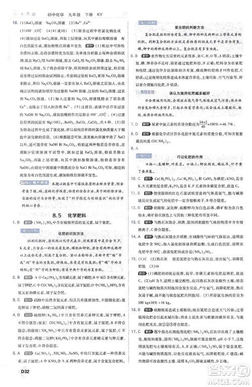 开明出版社2021少年班初中化学九年级下册科粤版参考答案