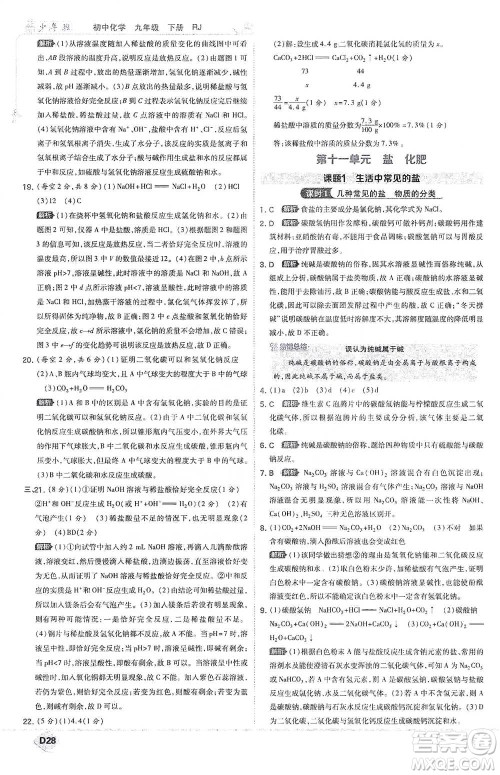 开明出版社2021少年班初中化学九年级下册人教版参考答案