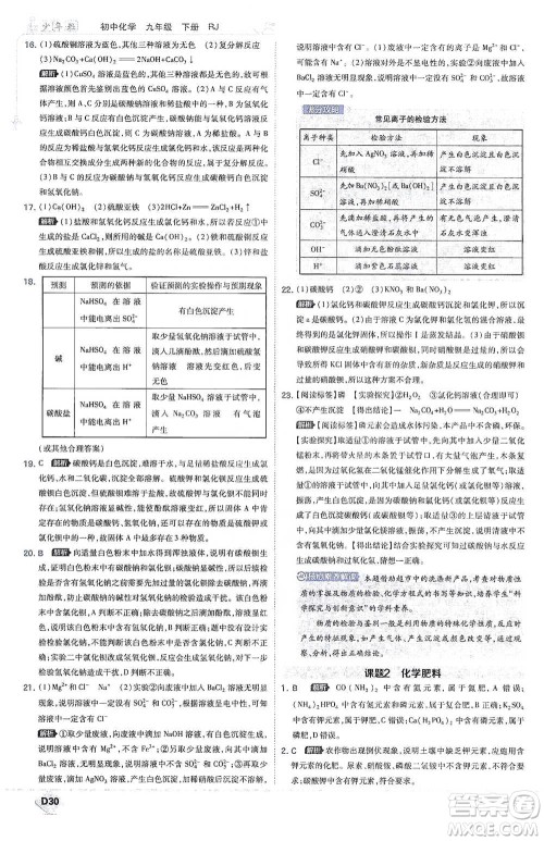 开明出版社2021少年班初中化学九年级下册人教版参考答案