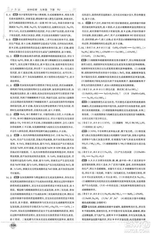 开明出版社2021少年班初中化学九年级下册人教版参考答案