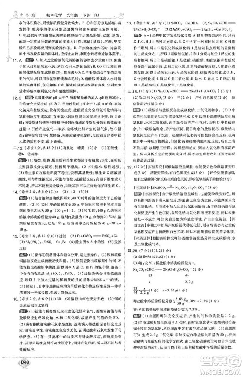 开明出版社2021少年班初中化学九年级下册人教版参考答案