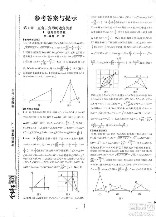 吉林人民出版社2021全科王同步课时练习数学九年级下册新课标北师版答案