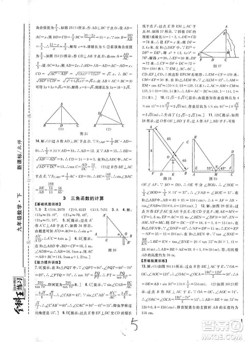 吉林人民出版社2021全科王同步课时练习数学九年级下册新课标北师版答案