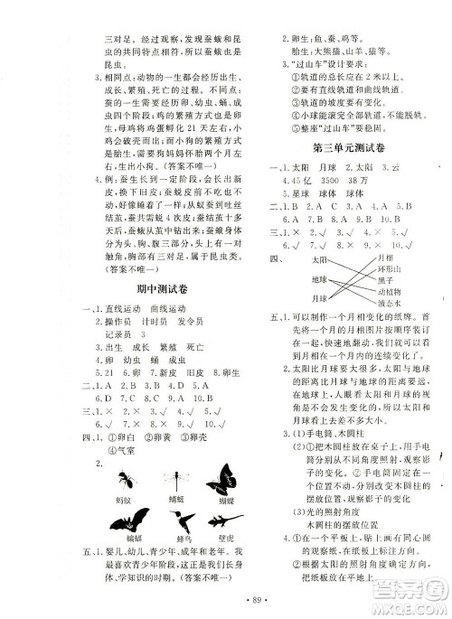 北京教育出版社2021新课堂同步训练科学三年级下册教育科学版答案 北京教育出版社2021新课堂同步训练科学三年级下册教育科学版答案