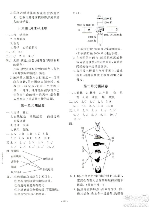 北京教育出版社2021新课堂同步训练科学三年级下册教育科学版答案