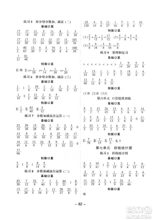 河北少年儿童出版社2021小学口算提优训练数学五年级下册人教版参考答案
