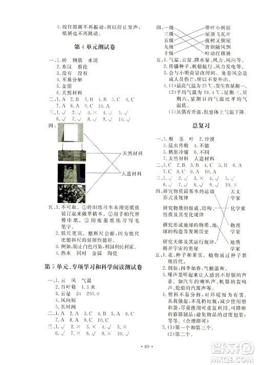 北京教育出版社2021新课堂同步训练科学三年级下册江苏版答案