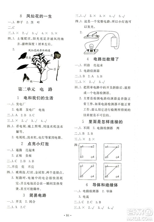 北京教育出版社2021新课堂同步训练科学四年级下册教育科学版答案