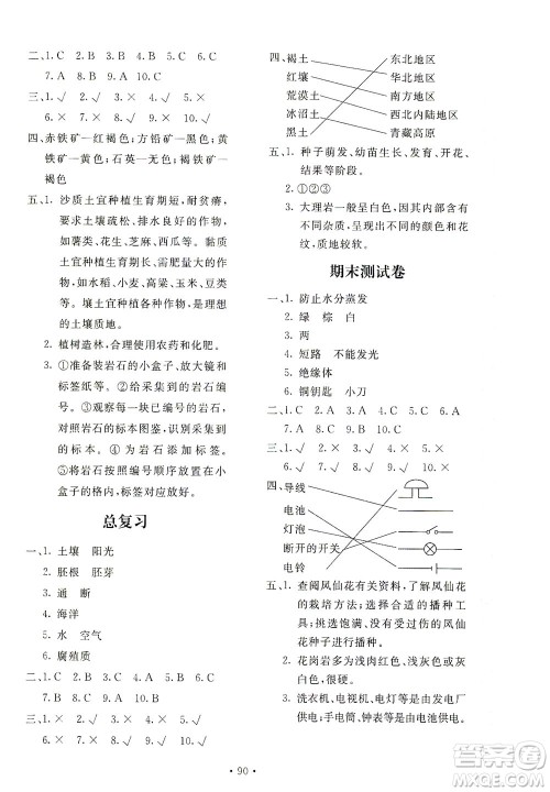 北京教育出版社2021新课堂同步训练科学四年级下册教育科学版答案