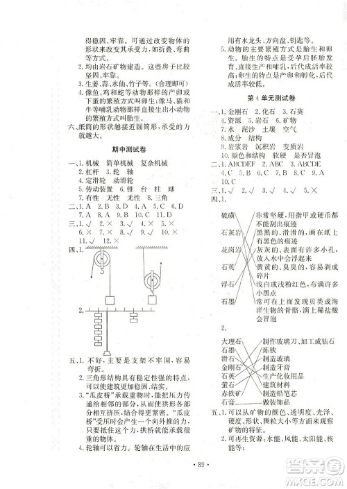 北京教育出版社2021新课堂同步训练科学五年级下册江苏版答案 北京教育出版社2021新课堂同步训练科学五年级下册江苏版答案
