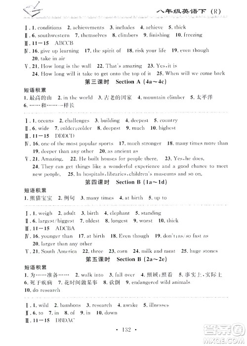 广东经济出版社2021名校课堂小练习英语八年级下册R人教版答案