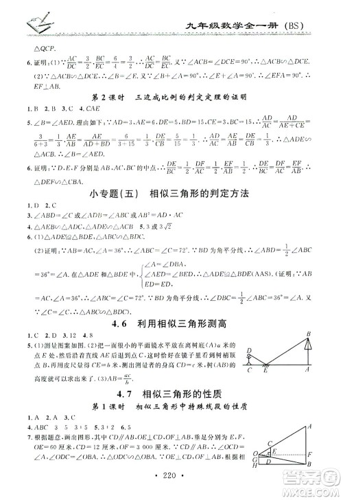 广东经济出版社2021名校课堂小练习数学九年级全一册BS北师大版答案 广东经济出版社2021名校课堂小练习数学九年级全一册BS北师大版答案
