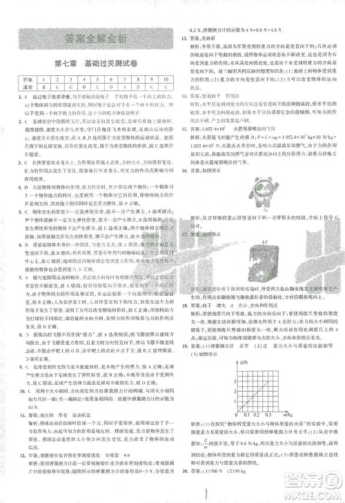 首都师范大学出版社2021年5年中考3年模拟初中试卷物理八年级下册人教版参考答案