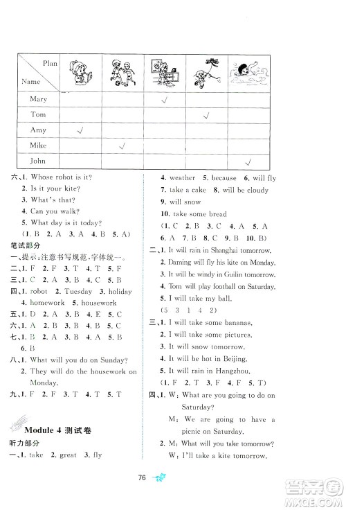 广西教育出版社2021新课程学习与测评单元双测英语四年级下册B版外研版答案