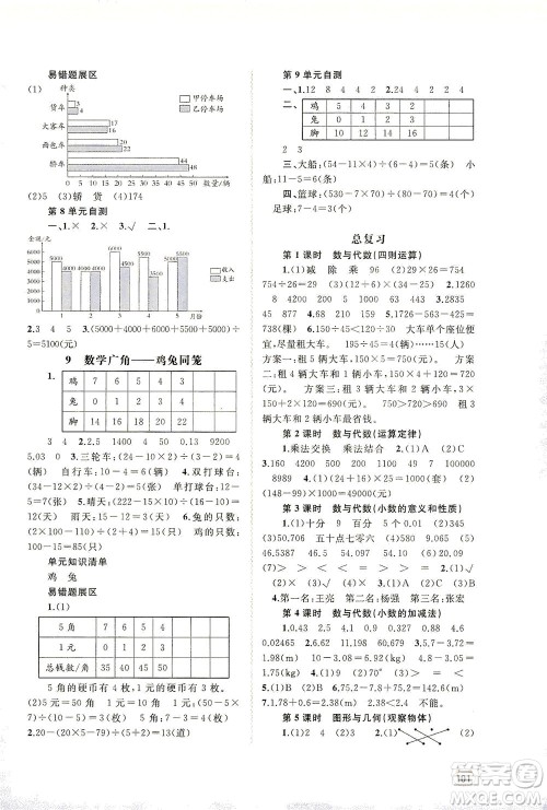 广西教育出版社2021新课程学习与测评同步学习数学四年级下册人教版答案