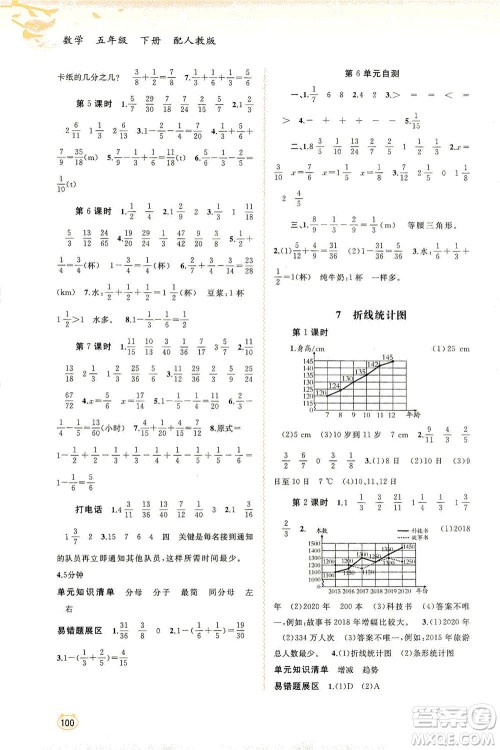 广西教育出版社2021新课程学习与测评同步学习数学五年级下册人教版答案