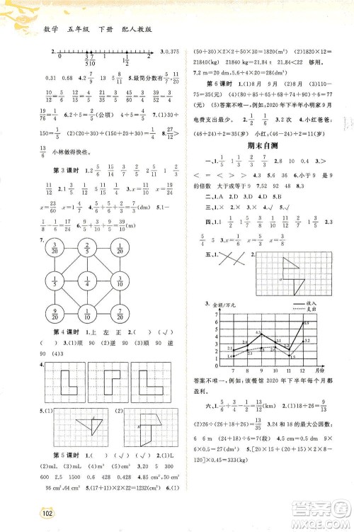 广西教育出版社2021新课程学习与测评同步学习数学五年级下册人教版答案 广西教育出版社2021新课程学习与测评同步学习数学五年级下册人教版答案