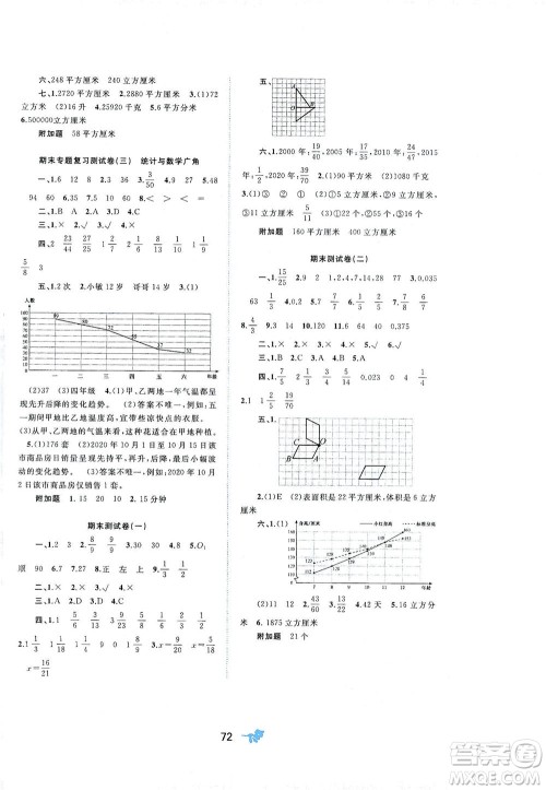 广西教育出版社2021新课程学习与测评单元双测数学五年级下册A版人教版答案