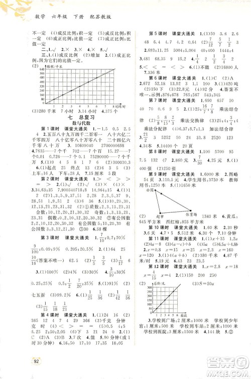 广西教育出版社2021新课程学习与测评同步学习数学六年级下册苏教版答案