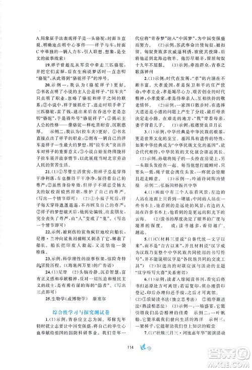 广西教育出版社2021新课程学习与测评单元双测语文七年级下册A版答案