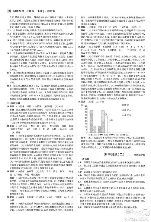 教育科学出版社2021年5年中考3年模拟初中生物七年级下册苏教版参考答案