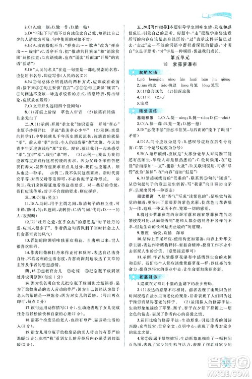 广西教育出版社2021新课程学习与测评同步学习语文七年级下册人教版答案