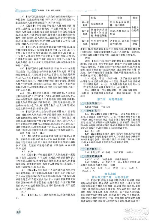 广西教育出版社2021新课程学习与测评同步学习生物八年级下册人教版答案