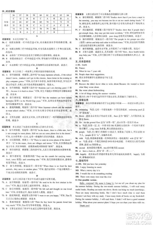 教育科学出版社2021年5年中考3年模拟初中试卷英语七年级下册冀教版参考答案