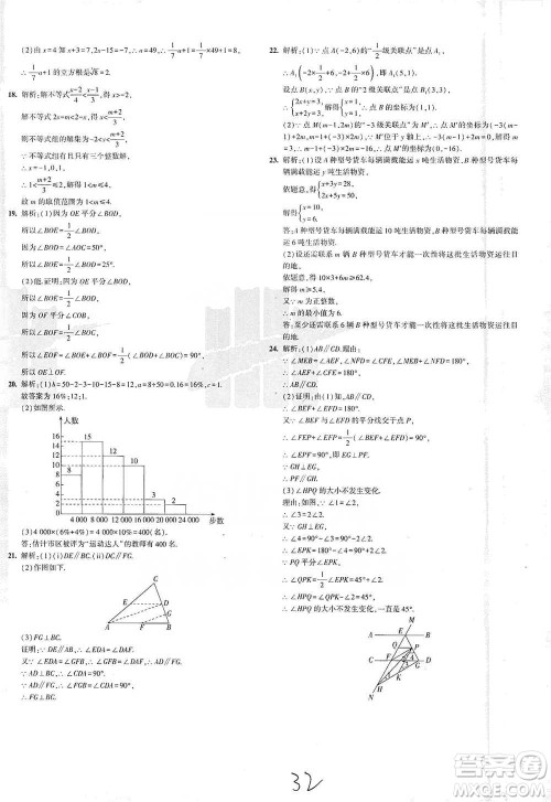 教育科学出版社2021年5年中考3年模拟初中试卷数学七年级下册人教版参考答案