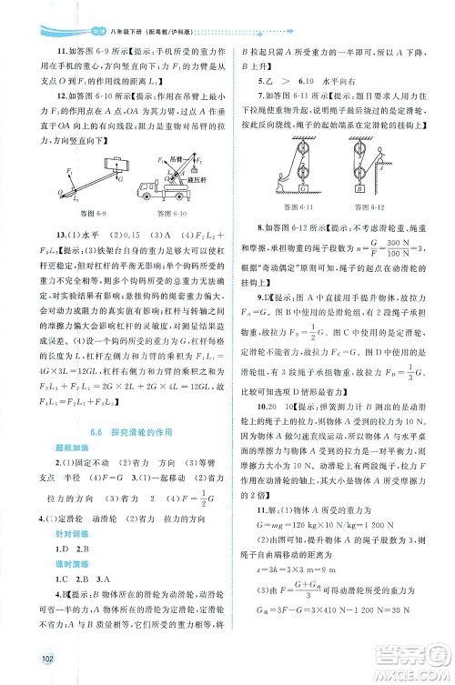 广西教育出版社2021新课程学习与测评同步学习物理八年级下册粤教沪科版答案