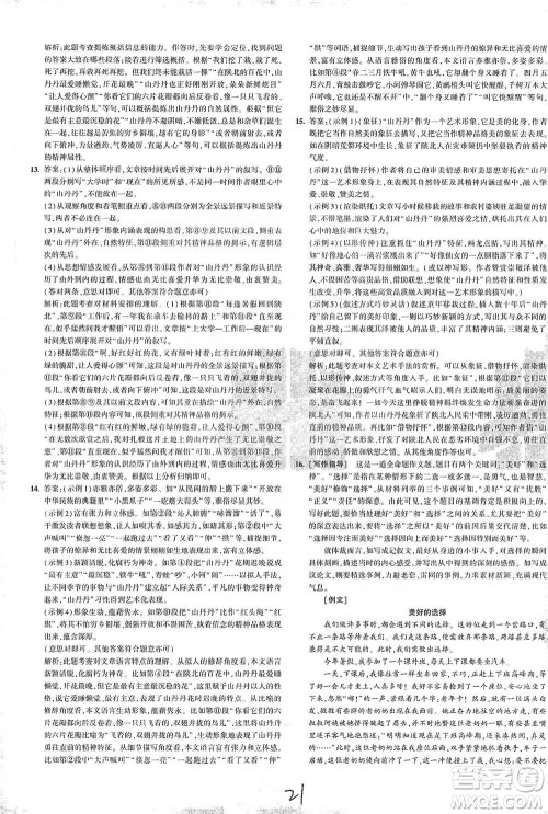首都师范大学出版社2021年5年中考3年模拟初中试卷语文七年级下册人教版参考答案