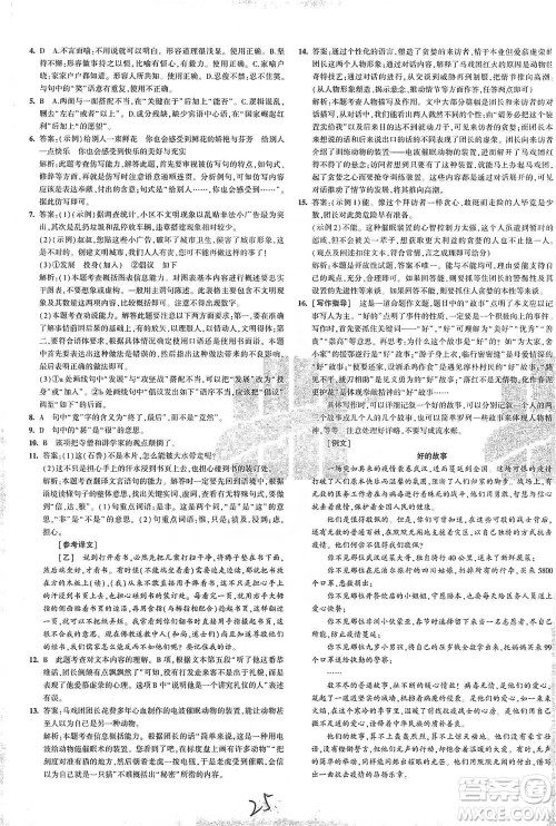 首都师范大学出版社2021年5年中考3年模拟初中试卷语文七年级下册人教版参考答案