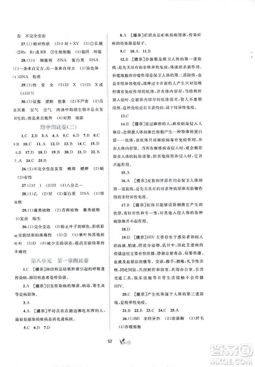 广西教育出版社2021新课程学习与测评单元双测生物八年级下册A版答案 广西教育出版社2021新课程学习与测评单元双测生物八年级下册A版答案
