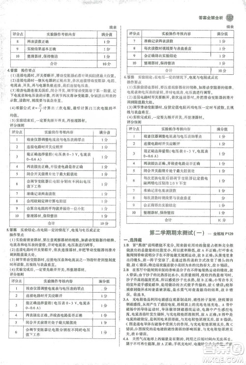 教育科学出版社2021年5年中考3年模拟初中物理九年级全一册人教版参考答案