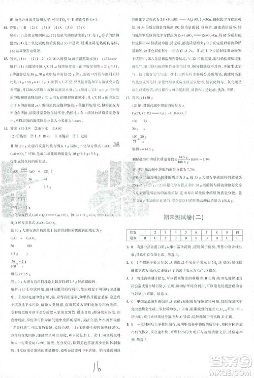首都师范大学出版社2021年5年中考3年模拟初中试卷化学九年级下册沪教版参考答案