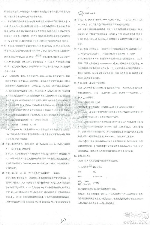 首都师范大学出版社2021年5年中考3年模拟初中试卷化学九年级下册沪教版参考答案