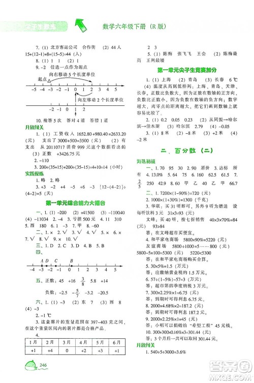 辽宁教育出版社2021尖子生题库数学六年级下册人教版参考答案