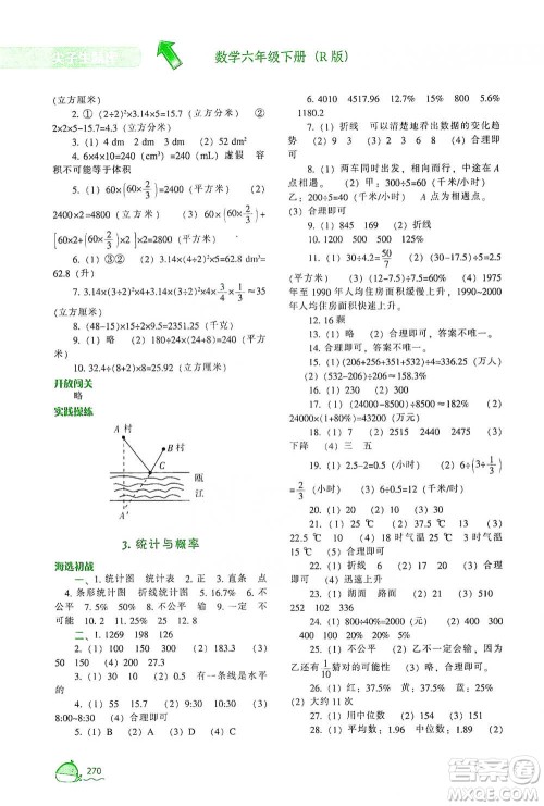 辽宁教育出版社2021尖子生题库数学六年级下册人教版参考答案