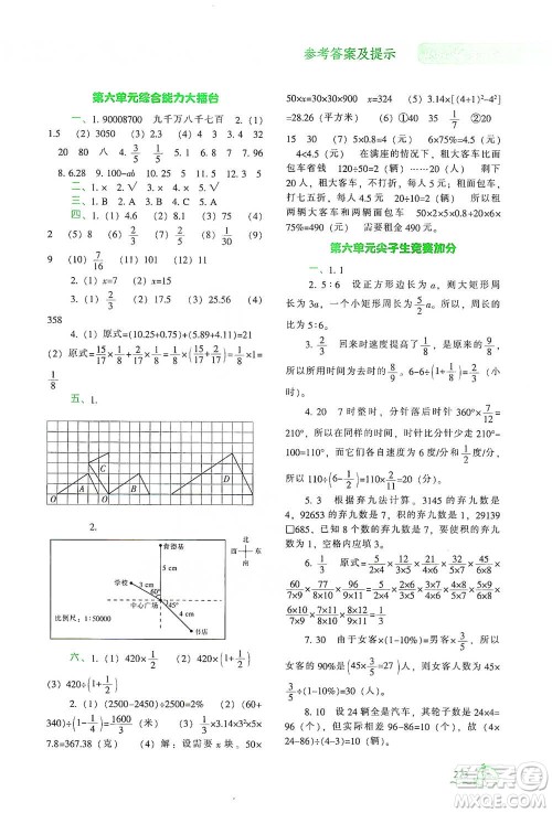 辽宁教育出版社2021尖子生题库数学六年级下册人教版参考答案