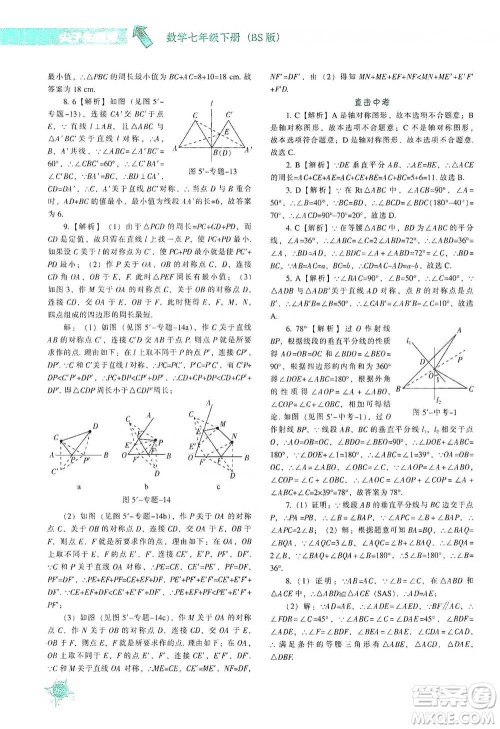 辽宁教育出版社2021尖子生题库数学七年级下册北师版参考答案