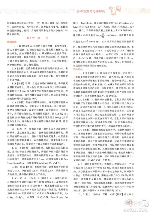 辽宁教育出版社2021尖子生题库物理八年级下册人教版参考答案