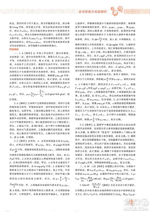 辽宁教育出版社2021尖子生题库物理八年级下册人教版参考答案