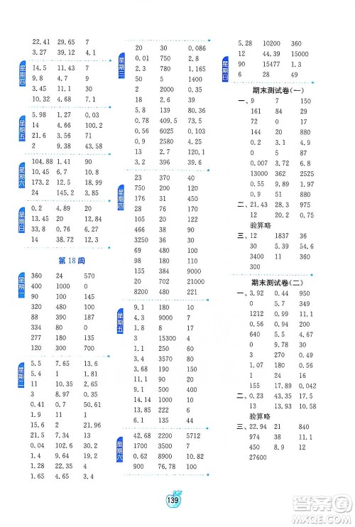 江苏人民出版社2021小学数学计算高手四年级下册人教版参考答案