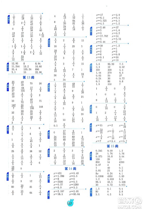 江苏人民出版社2021小学数学计算高手五年级下册北师大版参考答案